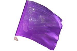 Winged Sirenny Silk Flag Poi with a Hard Rod, 40" rectangular Spinning Flowy Play Silk for Church Prophetic Worship Adoration Praise Dance (purple)