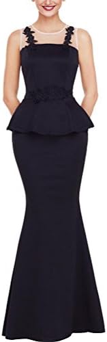 Elegant Long Evening Party Fishtail Dresses Round Neck Mesh Splice Sleeveless Waist Ruffles Skirt For Women , black , m