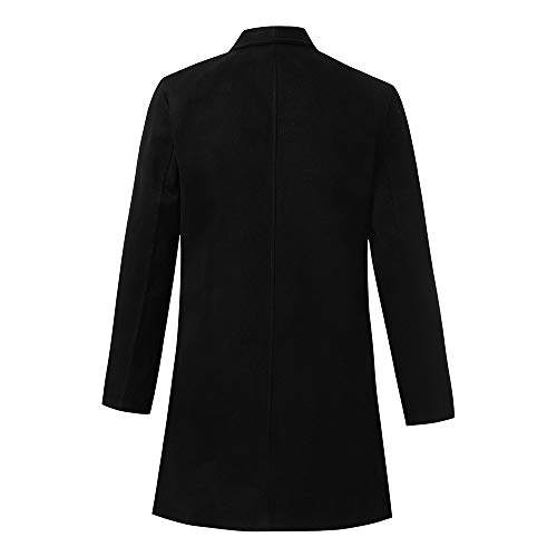 Longra Herren Wollmantel Lange Jacke Mit Reverskragen Slim Fit Trenchcoat Outwear Herren Stilvoller Wollmantel Wintermantel Business & Freizeit Winter Jacke Warm Wolljacke Männer Parka (M, Schwarz)