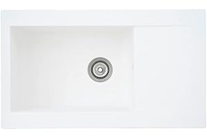 Respekta Denver Lavello in Composito Mineralite Bianco/Lavello da incasso a 1 vasca da 86 x 50 cm/Lavello adatto a basi da 60 cm di larghezza