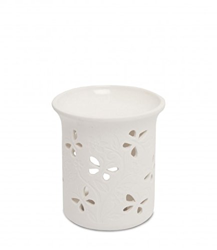 Preisvergleich Produktbild Heart & Home Wachs-Schmelzwärmer mit Schmetterlingsmotiv, Keramik, Weiß