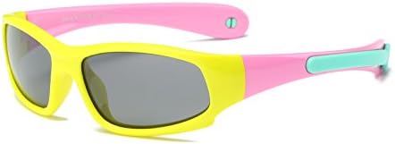 SojoS Kids Rubber Flexible Polarized Sunglasses for Baby Age 3-10 SK207 With Yellow and Pink Frame/Light Green Strap