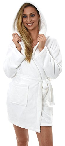 Damen Kurz Länge Corel Fleece Strings Baumwolle Bademantel mit Kapuze, 6 Farben, Klein - XL