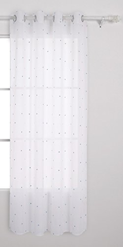 Deconovo Voile Vorhang Ösen Vorhänge Kinderzimmer Dekosachals Bestickte Vorhang Voile 240×140 cm Blau Stern - 2