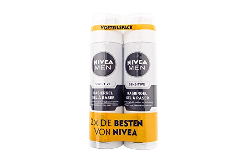 NIVEA Men, 2er Pack Rasiergel für Männer, 2 x 200 ml Spender, Sensitive, 0% Alkohol - 2