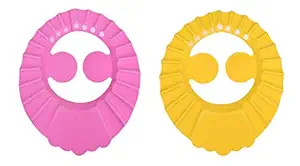 THE LITTLE LOOKERS? Baby Adjustable Safe Soft Bathing Baby Shower Cap for Kids/Babies/Toddlers/Infants| Eye Ear Protector Adjustable Size Bathing Cap (Pink & Yellow, Pack of 2)