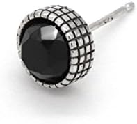 EME Men's Round Black Agate 925 Sterling Silver Earring