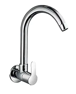 PEFKO Mark Wall Mounted Brass Sink Cocke Tap for Kitchen Sink, ( Features - 360 Degree Rotating Spout, Chrome Finish & Foam Flow ) ( Including - Wall Flange , Teflon Tape )