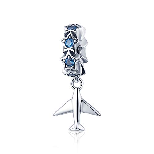 Lily Jewelry Fashion Travel Plane Stackable Dazzling Blue CZ 925 Sterling Silver Bead Fits Pandora European Charm Bracelet