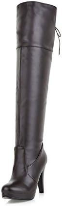Platform high heel boots in autumn and winter strappy knee high boots-A Foot length=22.8CM(9Inch)