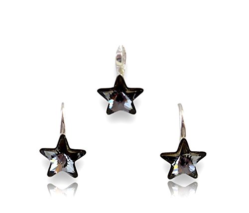 Crystals & Stones *STERN* *Silver Night* Mädchen Schmuck Set *Schön Schmuckset mit Kristallen von Swarovski Elements – Wunderbare Ohrringe und Halskette mit Geschenkbox