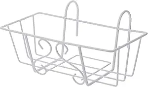 Ezzu Crafts Iron Hanging Shelf Basket Balcony Flower Pot Wire Display Holder Railing Plant Stand Planters Rack for Table Top Windowsill Kitchen Garden Decor White