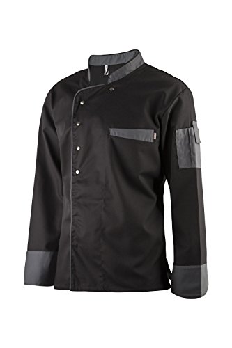 Clinotest Kochjacke, Bäckerjacke, Langarm mit Druckknopfverschluss, in der Farbe Black, Modern Style (L)