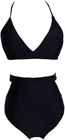 Womens high Waisted Pure Color Halter Strap Bikini Two Piece Swimsuit
