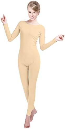 Unisex Spandex Bodysuit Long Sleeve Scoop Neckline Jumpsuit Footless Unitard (Nude, XXL)
