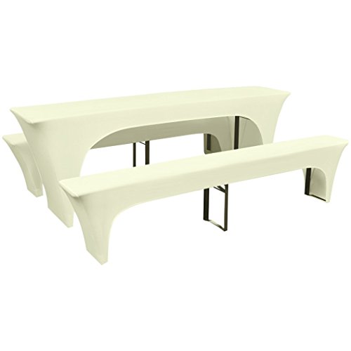 3tlg. Stretch Husse Bierzeltgarnitur Biertischhussen Bierbankhussen Hussen Creme - 2