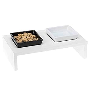 Ferplast – Comederos para Perros y Gatos Maki 01, Soporte de Madera ecosostenible, Antideslizante, 2 comederos de cerámica de 0,5 L