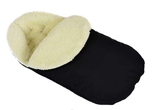 Chancelière universelle pour poussette d'hiver pour coque bébé sac de couchage footmuff Laine noir Grande taille 105 cm avec capuche [071]
