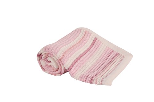 100% Cotton Knitted Stripe Pram/Moses Blanket - Pink
