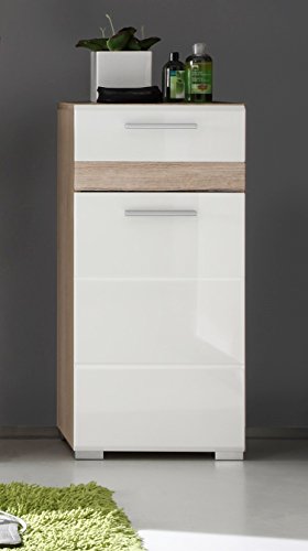 trendteam SO80296 Badezimmer Kommode Eiche San Remo hell Nachbildung, Fronten in weiß hochglanz BxHxT 37x80x31 cm - 3