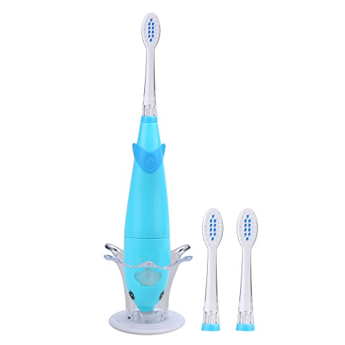 Preisvergleich Produktbild ACEVIVI SG-921 Elektrische Zahnbürste Schallzahnbürste For Kids Kinderzahnbürste Elektrozahnbürste Electric Toothbrush mit Schalltechnologie für Kinder, 2 Minuten Timer, 2 Aufsteckbürsten Bürstenköpfe Blau(mit Delfin-Design LED-licht Musik)