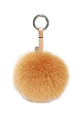 NOVAGO® Pompon Bijou de sac en fourrure , qualité supérieure garantie , diamètre 13 cm ( Renard / Camel )