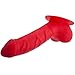 Produktbild TOYLIE Latex Penishülle Carlos Schaftlänge: 15cm rot mit Basisplatte zum ankleben an Latexkleidung - geäderter Penis-Sleeve mit großem Hodensack und ausgeprägter Eichel