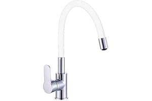 ATCO® Niederdruck Spültischarmatur FLAMINGO flexibler Auslauf Küchenarmatur Einhandmischer Wasserhahn Armatur Küche Spüle Spültisch Chrom-weiss