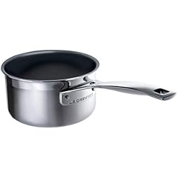 Le Creuset Casserole à Lait avec Revêtement Anti-adhérent, Ø 14 cm, Inox 3-ply Intégral, Capacité 1,3 L, Sans PFOA, Compatible avec Toutes Sources de Chaleur (y Compris Induction), Argenté
