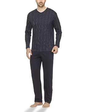 Herren Schlafanzug mit V-Ausschnitt und Streifen-Design - Moonline