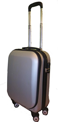 ABS Hard Shell Laptop Cabin Case 55x37x20cm 4 Wheels Ryanair Onboard Hand Luggage (ABS-LAP02 Silver)