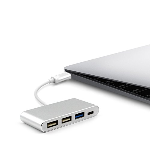 USB-C Hub Ladegerät für Apple MacBook Riversong USB-C auf 3-Port USB3.0 Hub-Adapter mit USB-C Ladeanschluss, NUR mit dem neuen Apple MacBook kompatibel, Silber - 2