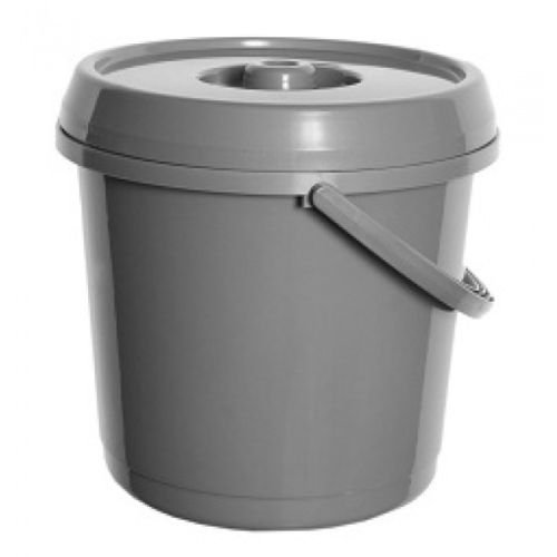 2 x 14L Litre GREY Plastic Bucket With Lid Carry Handle Ideal for Nappy Disposal Bin / Tub / Bucket / Animal Feed / Bird Seed