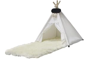 Whiwhi Tenda Cani Tenda per Gatti con Tappetino in Peluche Tenda per Animali Domestici Cuccia in Tela Portatile per Cani e Gatti Lusso Casetta per Cani e Gatti 70x70x80cm