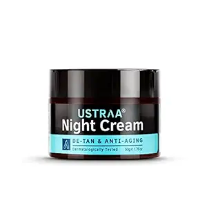 Ustraa Night Cream - De-tan & Anti-aging 50g - Dermatologically Tested - with Niacinamide and Licorie Extract - No Sulphates, No Parabens, No Mineral Oil
