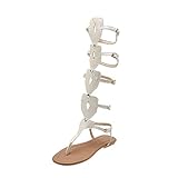 Obermaterial: pu iYmitz Retro Damen Nieten Schnalle Sandalen Outdoor Hausschuhe Rutschfeste Flache Roman Style Lange Frauen Zehentrenner（Weiß，EU/40）