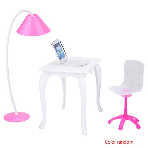 Preisvergleich Produktbild Dergtgh Puppenspielhaus Puppe Miniatur-Möbel-Büro-Schreibtisch-Zu... Computer-Stuhl Spielzeug Lampe Laptop Stuhl Zubehör zufällige Farbe