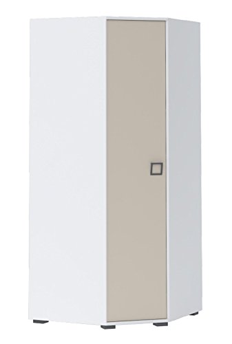 Preisvergleich Produktbild Kinderzimmer - Drehtürenschrank / Eckkleiderschrank Benjamin 15, Farbe: Weiß / Creme - Abmessungen: 198 x 86 x 86 cm (H x B x T)