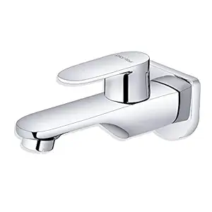 Plantex ORN-202 Pure Brass Orna Long Body Chrome Cock with Wall Flange for Bathroom and Kitchen Quarter Turn Tap (Silver)