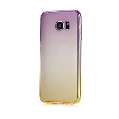 Galaxy S6 Hülle,Leeok für Samsung S6 Double Side Full Body Silikon Schutzhülle Cute Elegant Retro Kreative Gradient Gelb Lila Silikon Crystal Vorne und Hinten 360° Full Cover TPU Ultra dünn Case Vorne Hinten Beidseitiger Schutz Full Handytasche Durchsichtig Transparent Front Back Doppelseitig Touchscreen TPU Silikon Dünne Komplette Schale Bumper Case Cover für Samsung Galaxy S6 + 1 x Schwarze Eingabestift-Yellow Purple - 2