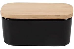 ORIENTAL RIVERKIT Porcelanowa maselniczka drewniana pokrywka z silikonową wargą, wielofunkcyjna, na masło 250 g, 16,5 x 9,5 x 7 cm (czarna)