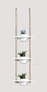 VAH Wood Hanging Planter, White, 100 cm x 18.5 cm x 1.2 cm,