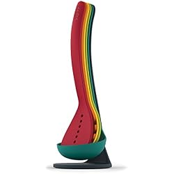 Joseph Joseph - Nest Ustensils Plus - Ensemble de 5 Ustensiles en Nylon Aimantés, Cuillère, Cuillère à spaghettis, Louche, Ecumoires Livré avec son Porte Ustensiles - Multicolore