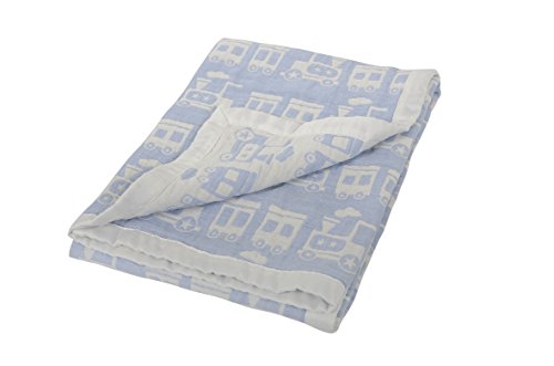 Silver Cloud Jacquard Muslin Train Blanket (Blue)