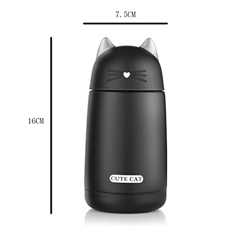 beyonda fmsb60239 Kätzchen Isolier Flasche Trinkflasche, niedlich Katze Edelstahl Kaffee Thermos Flasche Reisebecher mit Griff, im Freien heiße Milch Wasser Vakuum Cup für Kinder Baby – schwarz - 2