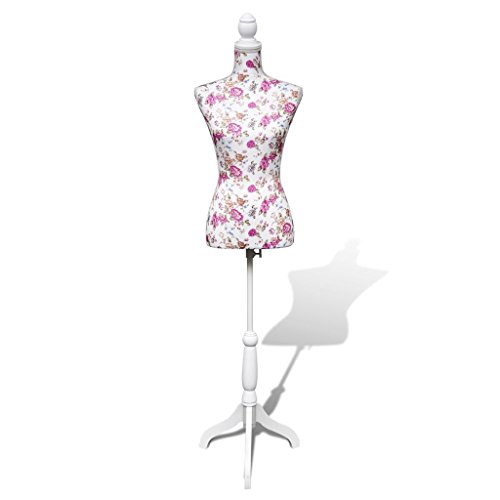 vidaXL Damenbüste Schneiderpuppe Büste Torso Mannequin Baumwolle weiß mit Rose 30030