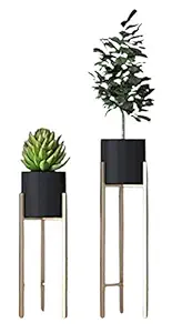 Shiv Gorakh International Set of 2 Metal Indoor Modern and Latest Plant Stand with Planter Pot (Black)