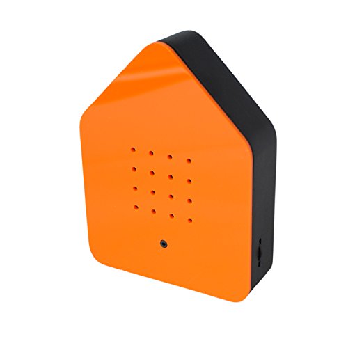 Preisvergleich Produktbild Zwitscherbox - Bewegungsmelder löst Vogelgezwitscher aus. Entspannend, erfrischend. Designobjekt 11 x 15 cm orange und schwarz