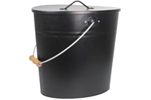 WOLFCUT Secchio per cenere nero con coperchio, 24 l, accessori per camino, secchio per carbone con maniglia, secchio per cenere, secchio multiuso per interni ed esterni, camino, barbecue e forno, dimensioni:
