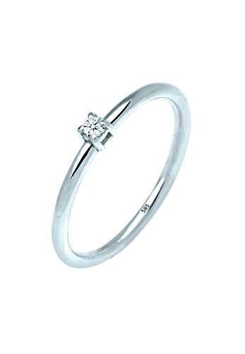 Alianza de boda solitario Mujer oro blanco 14 k (585) diamante redonda